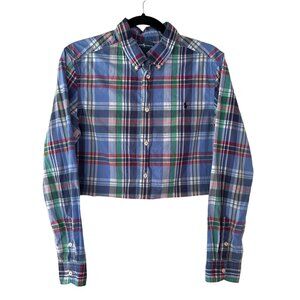 Cropped Ralph Lauren Button Up Shirt Plaid Boys XL Fits Women's Small/ Medium